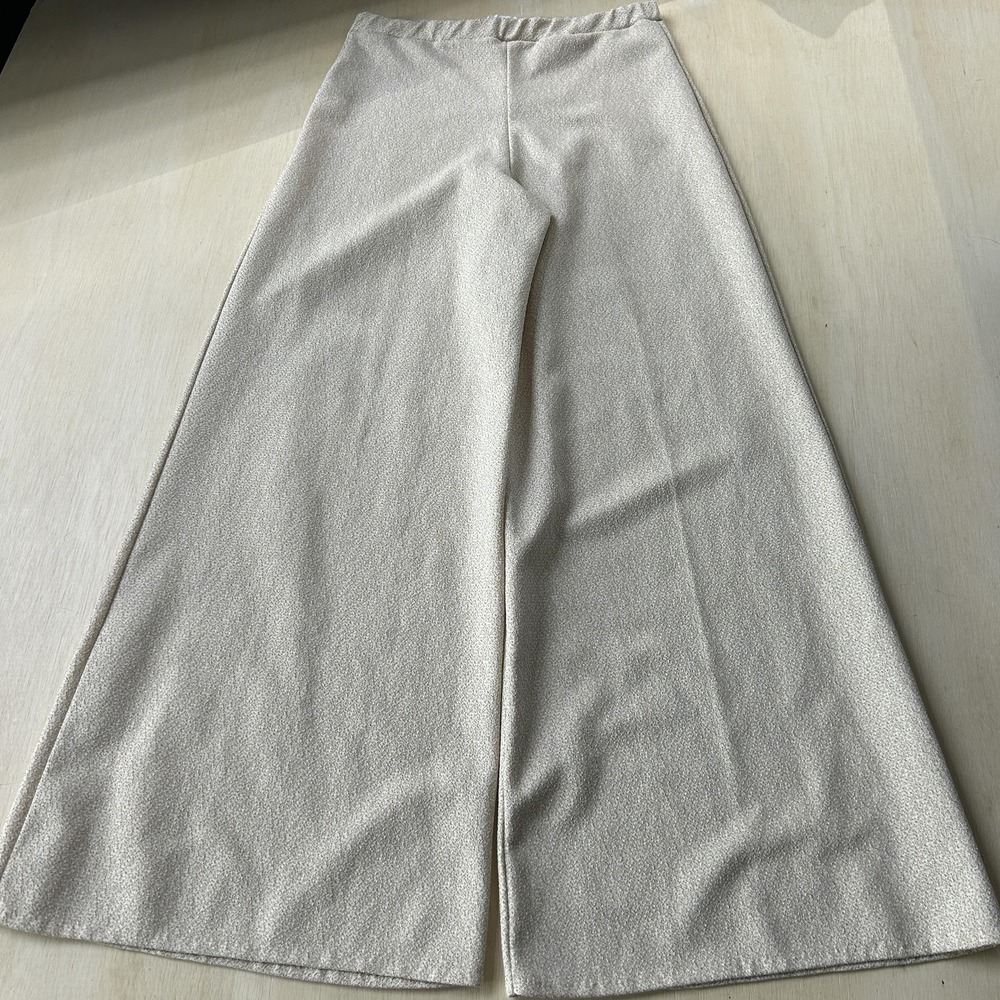 Vintage Trissi Dress Pants Womens 12 Gold Knit Pull On Elastic Wide Leg Relaxed